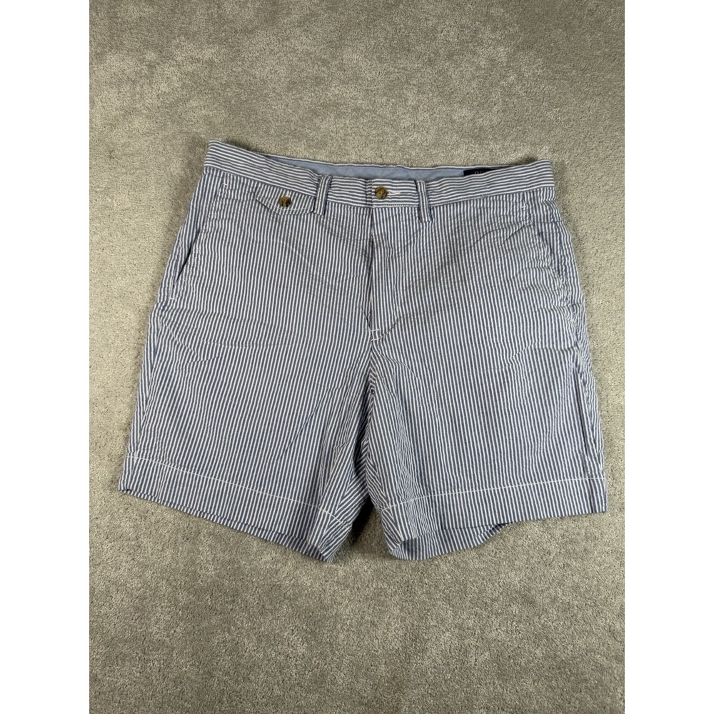 Polo Ralph Lauren Chino Shorts Mens 35 Blue Seersucker Blend Stretch Classic Fit